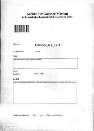 Die Buchhandlung der Gossner Mission