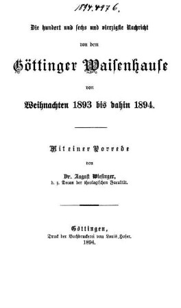 146: Nachricht von dem Göttinger Waisenhause