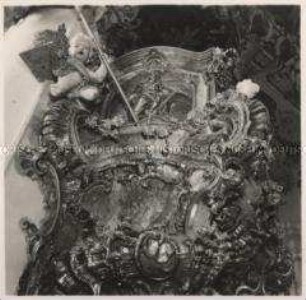 Steingaden, Wallfahrtskirche zum Gegeißelten Heiland auf der Wies, im Langhaus, Kanzel (Detail)