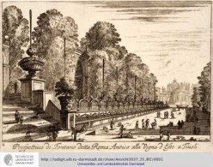 Prospettiva di Fontane detta [della] Roma Antica alla Vigna d Este a Tivoli. (Gehört zu: Alcune Vedute di Giardini e Fontane di Roma e di Tivoli. Bl.2). [Von:] Johanna Sybilla Küsel. Augsburg 1680.
