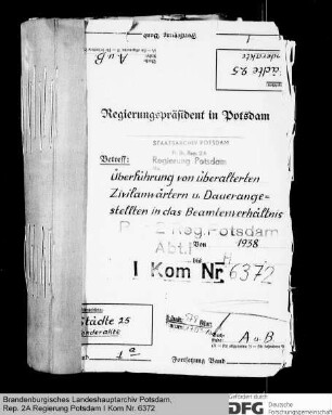 Überführung von überalterten Zivilanwärtern und Dauerangestellten in das Beamtenverhältnis