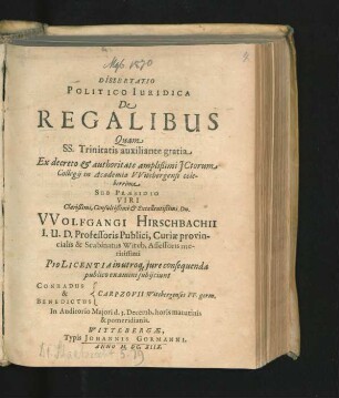 Dissertatio Politico-Iuridica De Regalibus