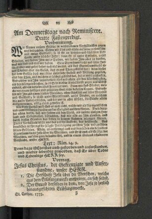 [Am Donnerstage nach Reminiscere. - Am Feste der hochgelobten Dreyeinigk.]