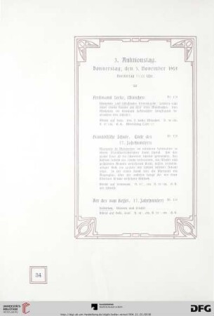 3. Auktionstag. Donnerstag, den 3. November 1904. Vormittag ½ 11 Uhr (Nr. 124-179)