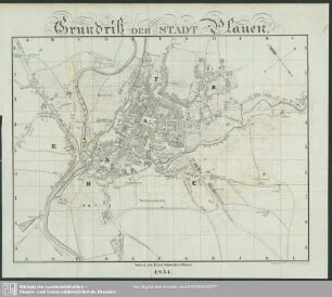 Karte : Grundriß der Stadt Plauen