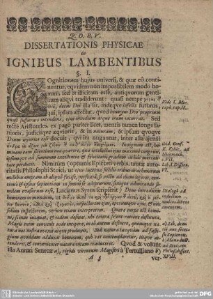 DISSERTATIONIS PHYSICAE de IGNIBUS LAMBENTIBUS