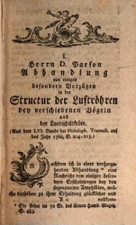 Neues hamburgisches Magazin, oder Fortsetzung gesammleter Schriften aus der Naturforschung, der allgemeinen Stadt- und Landoekonomie und den angenehmen Wissenschaften überhaupt, 73. 1773