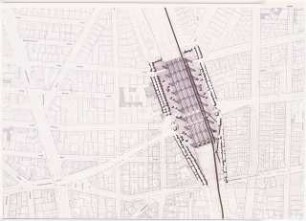 City-Bahnhof, Zoologischer Garten, Berlin-Charlottenburg Schinkelwettbewerb 1987: Lageplan mit Isometrie des Bahnhofgebäudes