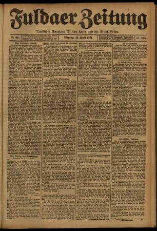 Erste Ausgabe vom Montag, den 18. April 1921.