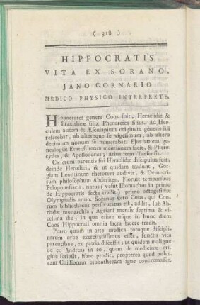 Hippocratis Vita Ex Sorano
