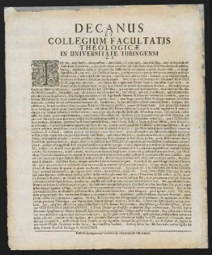 Decanus Et Collegium Facultatis Theologicae In Universitate Tubingensi L. S.