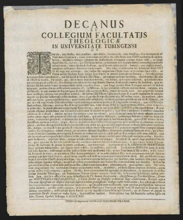 Decanus Et Collegium Facultatis Theologicae In Universitate Tubingensi L. S.