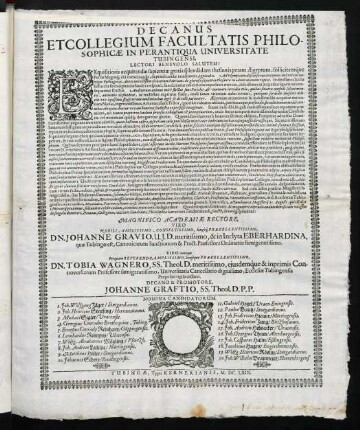 Decanus Et Collegium Facultatis Philosophicae In Perantiqua Universitate Tubingensi, Lectori Benevolo Salutem!