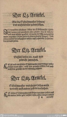 Der LIII. Artickel. Schichtmeister und steiger sollen nicht vorrath auff andere zechen vorleihen.
