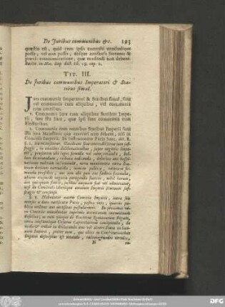 Tit. III. De Iuribus communibus Imperatori & Statibus simul.