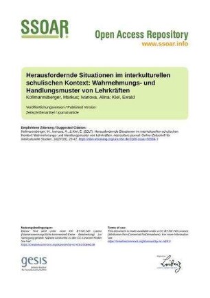 Herausfordernde Situationen im interkulturellen schulischen Kontext: Wahrnehmungs- und Handlungsmuster von Lehrkräften