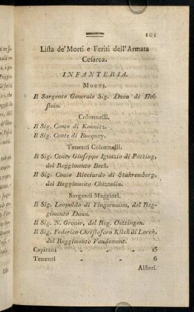 101-109, Lista de'Morti e Feriti dell'Armata Cesarea.-Dell' Artigliera Brandenburg.
