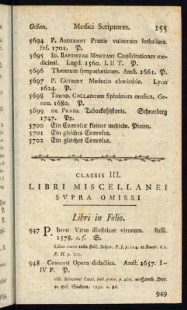 Classis III. Libri Miscellanei Supra Omissi