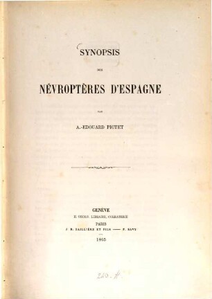 Synopsis des Névroptères d'Espagne : (Mit 14 Tafeln.)