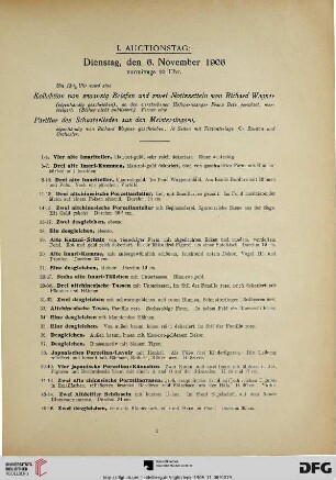 I. Auctionstag: Dienstag, den 6. November 1906, vormittags 10 Uhr (Nr. 1-312)