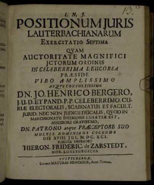 Positionum Juris Lauterbachianarum Exercitatio Septima