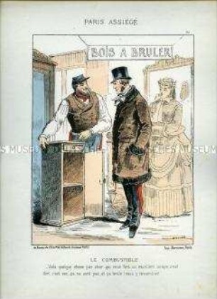 Karikatur, Verkauf von Möbeln als Brennholz, Frankreich 1870. Tafel 30 aus: Paris assiégé. Scènes de la vie parisienne pendant le siège.