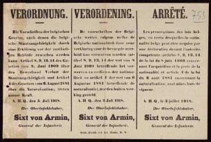 "Verordnung" über die Außerkraftsetzung der belgischen Gesetze zum Erwerb der Staatsbürgerschaft und zur Naturalisation