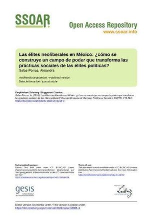 Las élites neoliberales en México: ¿cómo se construye un campo de poder que transforma las prácticas sociales de las élites políticas?