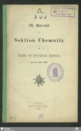 9.1890(1891): Bericht der Section Chemnitz des Deutschen und Oesterreichischen Alpenvereins : auf das Jahr ...