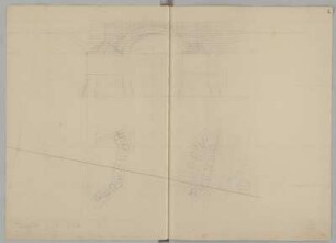 Minden, Weserbrücke, Brückenpfeiler, Auf- und Grundriss : Minden, Weserbrücke, zwei Brückenpfeiler, Aufriss und Grundriss, Jean de Bodt, 1706/1711. Graphit/Papier. 47 x 65,4 cm. Maßstab ohne Maßeinheit. Vgl. Mscr.Dresd.B.129 "M: S: SUR LE PONT DE MÜNDEN"