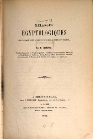Mélanges Égyptologiques : comprenant onze dissertations sur différents sujets, 2