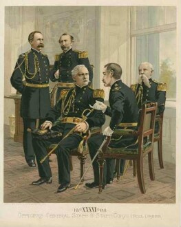 5 Generalstabs- und Stabsoffiziere in Uniform, teils stehend, teils sitzend im Gespräch, Blatt 36, vorwiegend Brustbilder in Halbprofil