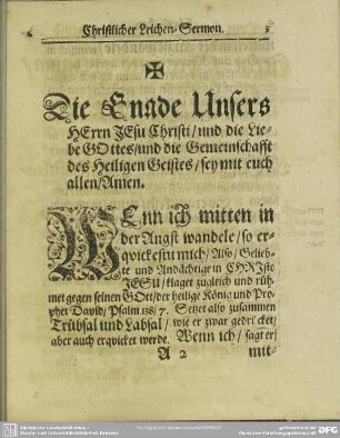 Leichenpredigt : Christlicher Leichen-Sermon. Eingang. Erklärung. Nützlicher Bebrauch.