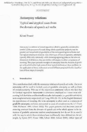Antonymy relations: Typical and atypical cases from the domain of speech act verbs