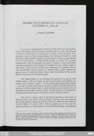 Arabic Into Medieval Latin (4): Letters I-L, M.L.D. J. Derek Latham
