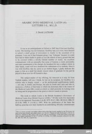 Arabic Into Medieval Latin (4): Letters I-L, M.L.D. J. Derek Latham