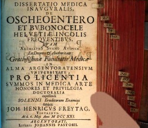 Diss. med. inaug. de oscheoentero et bubonocele, Helvetiae incolis frequentibus