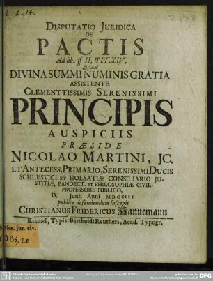 Disputatio Iuridica De Pactis : Ad lib. ff II. Tit. XIV.