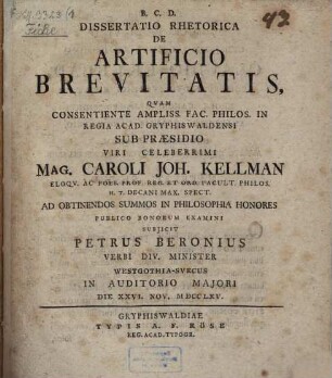 Diss. rhet. de artificio brevitatis