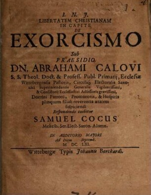 Libertatem Christianam in capite de exorcismo