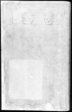 Skizzenblatt mit Kopfstudie im Profil und frontal : 93v : Skizzenblatt mit Kopfstudie im Profil und frontal (aufgeklebtes Skizzenblättchen = 4,5 x 13,1 cm)