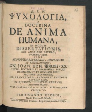 Psychodotia, s. Doctrina De Anima Humana