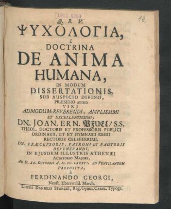 Psychodotia, s. Doctrina De Anima Humana