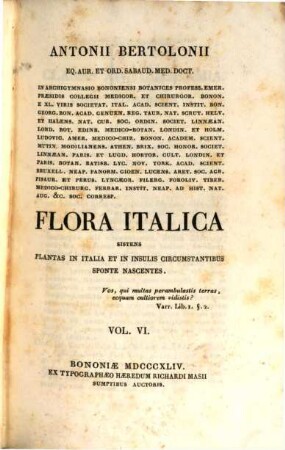 Flora italica : sistens plantas in Italia et in insulis circumstantibus sponte nascentes. 6. Didynamia-Tetradynamia. - 1844