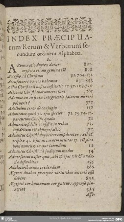 Index Praecipuarum Rerum & Verborum secundum ordinem Alphabeti