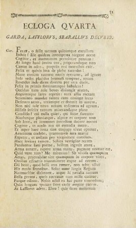Ecloga Quarta. Garda, Lafflorvs, Sbarallivs Decvrio