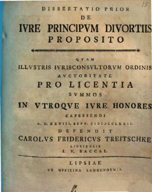 Dissertatio prior de iure principum divortiis proposito