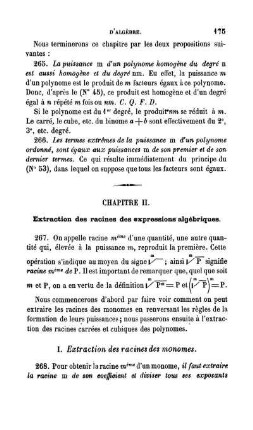 Chapitre II. Extraction des racines des expressions algébriques.