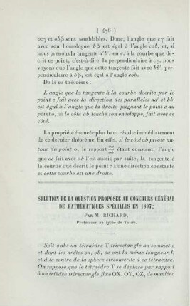 Solution de la question proposée au concours général de mathématiques spéciales en 1897.