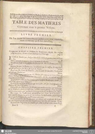 Table Des Matieres Contenues dans le premier Volume